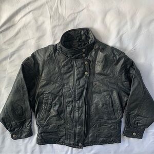 Moto Leather Jacket Wilson’s Compass Engraved Buttons